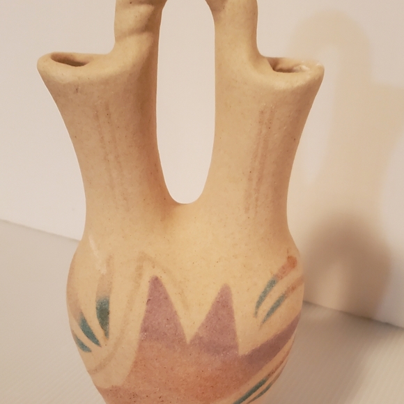 Handmade Vintage Double Wedding Chamber Sand Signed Aztec Indian Western Vase - Picture 4 of 11